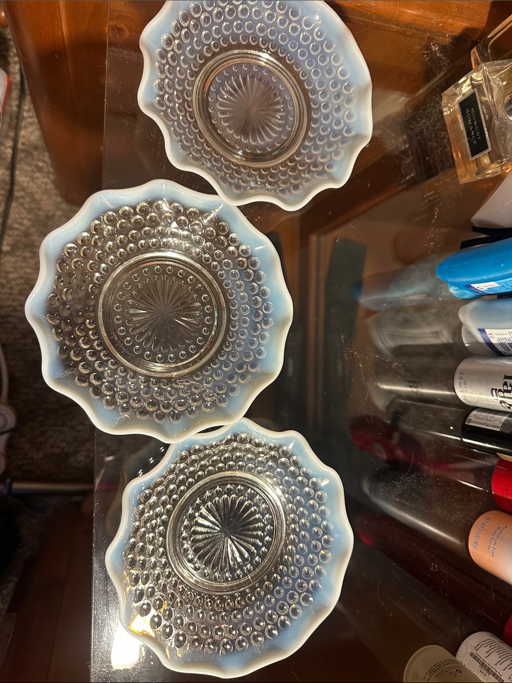 Vintage moon Blue Opalescent hobnob ruffle rim